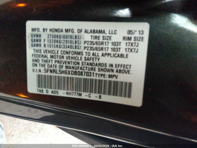 Photo 8 VIN: 5FNRL5H6XDB087031 - HONDA ODYSSEY 