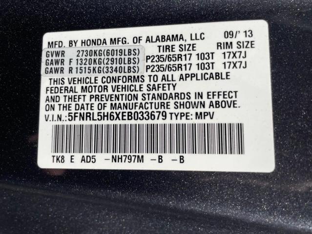 Photo 9 VIN: 5FNRL5H6XEB033679 - HONDA ODYSSEY EX 