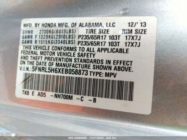 Photo 8 VIN: 5FNRL5H6XEB058873 - HONDA ODYSSEY 