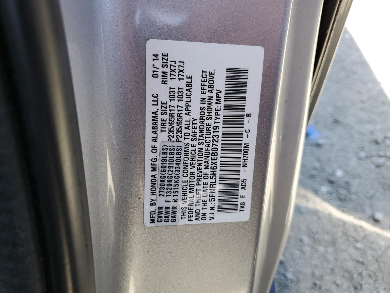 Photo 12 VIN: 5FNRL5H6XEB072319 - HONDA ODYSSEY 