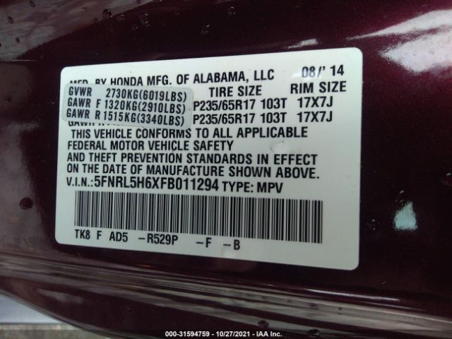 Photo 8 VIN: 5FNRL5H6XFB011294 - HONDA ODYSSEY 