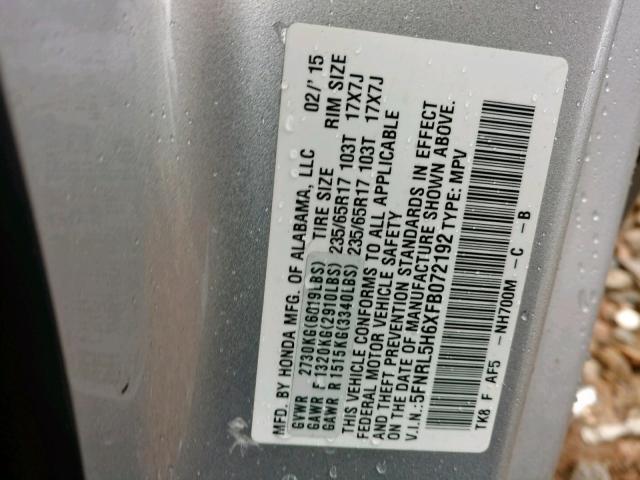 Photo 9 VIN: 5FNRL5H6XFB072192 - HONDA ODYSSEY EX 