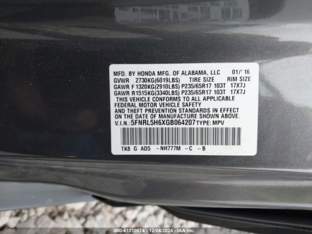 Photo 8 VIN: 5FNRL5H6XGB064207 - HONDA ODYSSEY 
