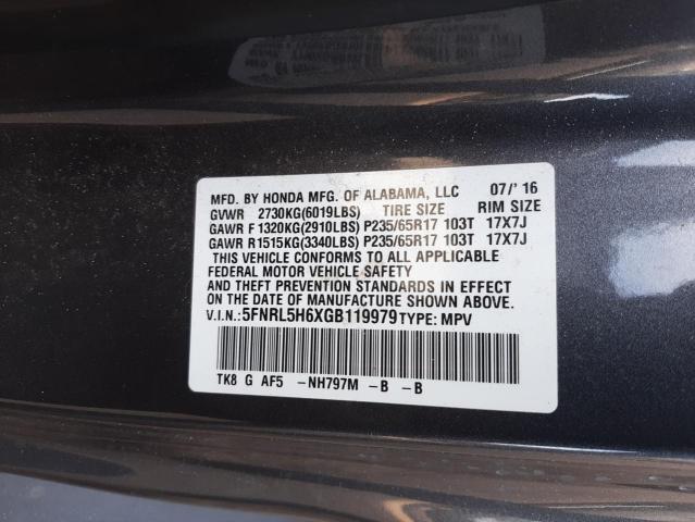 Photo 9 VIN: 5FNRL5H6XGB119979 - HONDA ODYSSEY EX 