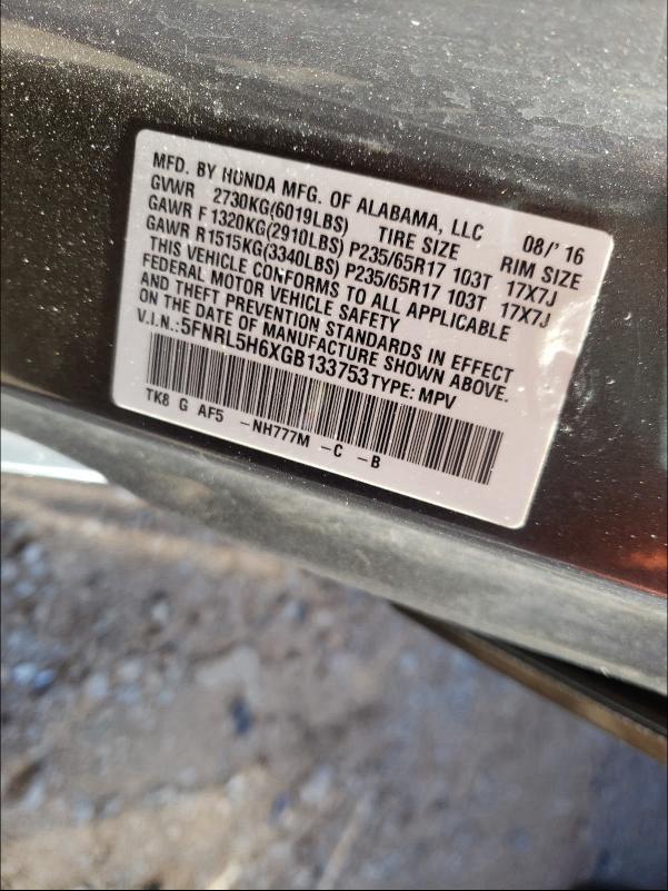 Photo 9 VIN: 5FNRL5H6XGB133753 - HONDA ODYSSEY EX 