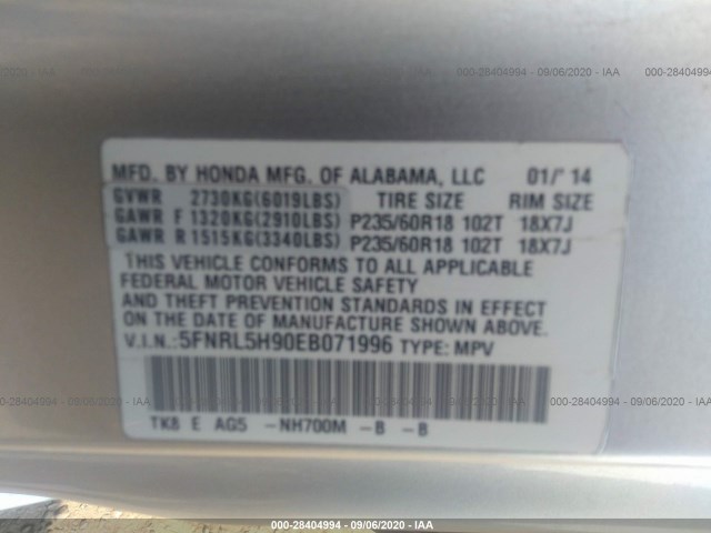 Photo 8 VIN: 5FNRL5H90EB071996 - HONDA ODYSSEY 