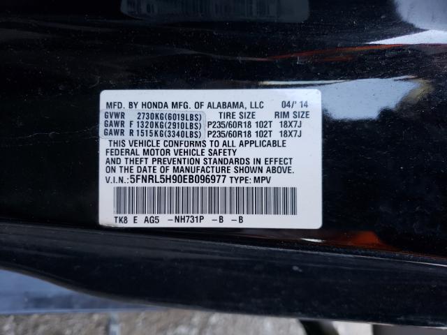 Photo 9 VIN: 5FNRL5H90EB096977 - HONDA ODYSSEY TO 