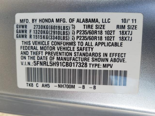 Photo 9 VIN: 5FNRL5H91CB017328 - HONDA ODYSSEY TO 