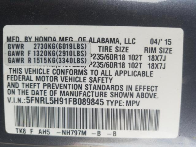 Photo 9 VIN: 5FNRL5H91FB089845 - HONDA ODYSSEY TO 