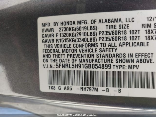 Photo 8 VIN: 5FNRL5H91GB054899 - HONDA ODYSSEY 