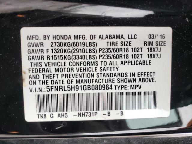 Photo 9 VIN: 5FNRL5H91GB080984 - HONDA ODYSSEY TO 