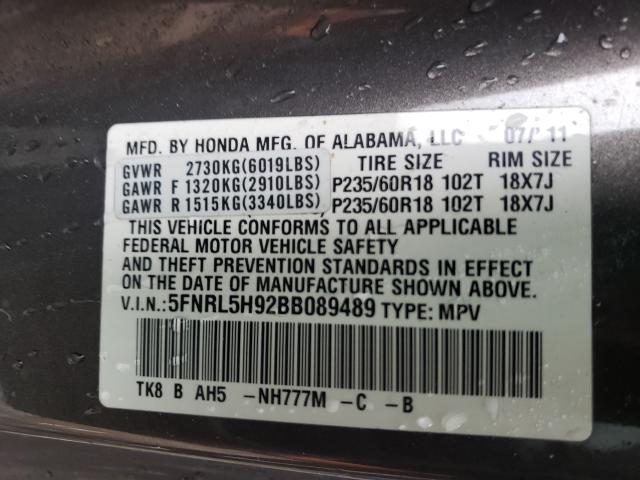 Photo 9 VIN: 5FNRL5H92BB089489 - HONDA ODYSSEY TO 