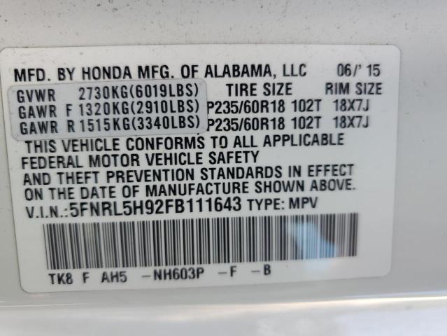 Photo 12 VIN: 5FNRL5H92FB111643 - HONDA ODYSSEY TO 