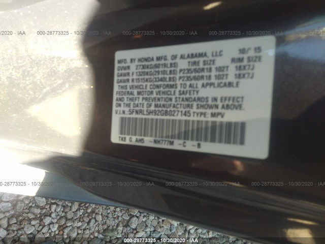 Photo 8 VIN: 5FNRL5H92GB027145 - HONDA ODYSSEY 