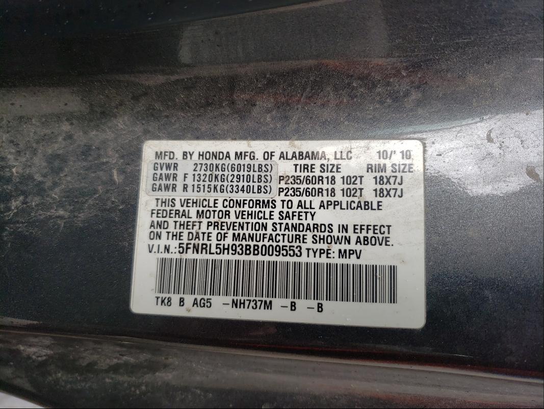 Photo 9 VIN: 5FNRL5H93BB009553 - HONDA ODYSSEY TO 