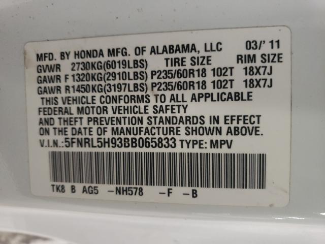 Photo 9 VIN: 5FNRL5H93BB065833 - HONDA ODYSSEY TO 