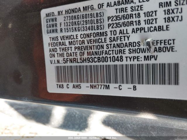 Photo 8 VIN: 5FNRL5H93CB001048 - HONDA ODYSSEY 