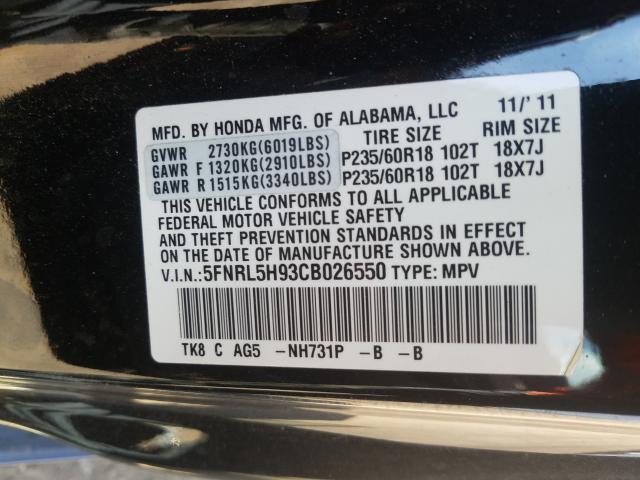 Photo 9 VIN: 5FNRL5H93CB026550 - HONDA ODYSSEY TO 