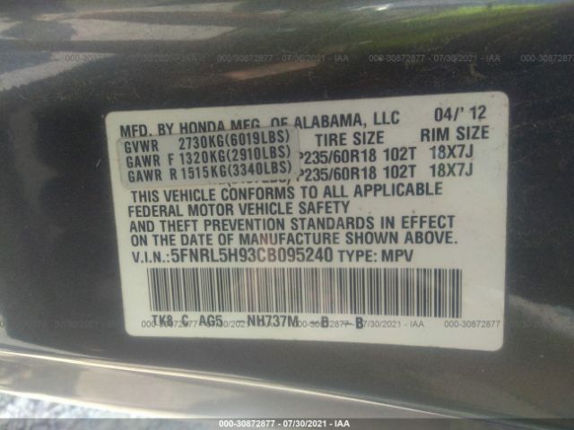 Photo 8 VIN: 5FNRL5H93CB095240 - HONDA ODYSSEY 