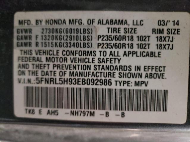 Photo 9 VIN: 5FNRL5H93EB092986 - HONDA ODYSSEY TO 