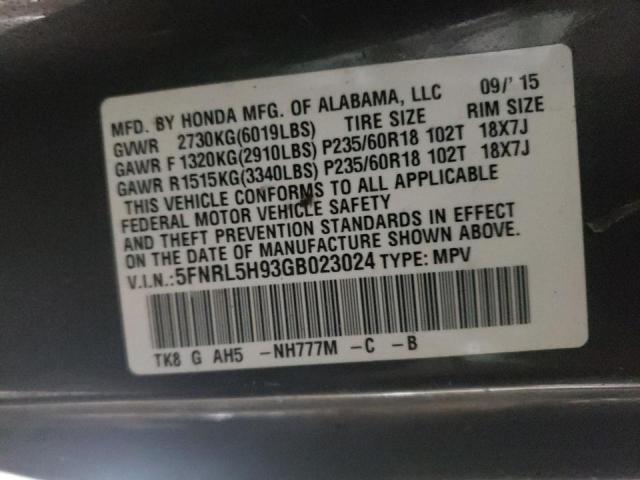 Photo 9 VIN: 5FNRL5H93GB023024 - HONDA ODYSSEY TO 