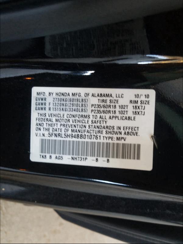 Photo 9 VIN: 5FNRL5H94BB010761 - HONDA ODYSSEY TO 