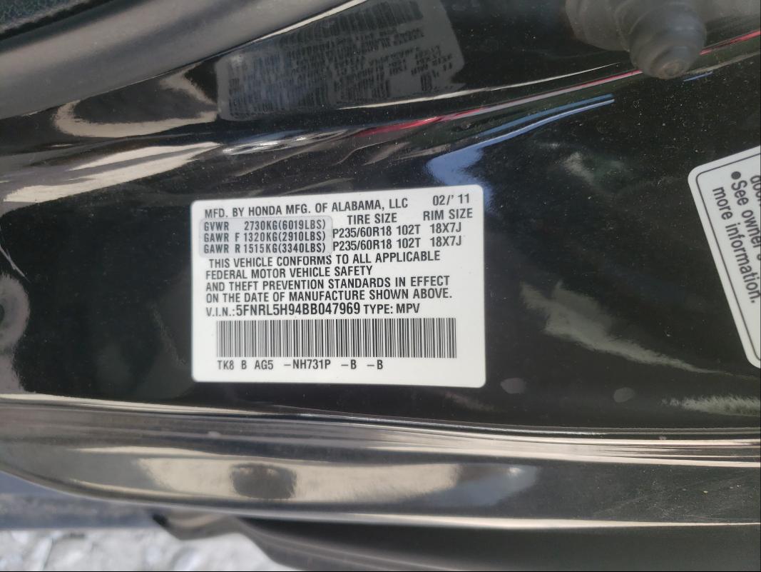 Photo 9 VIN: 5FNRL5H94BB047969 - HONDA ODYSSEY TO 