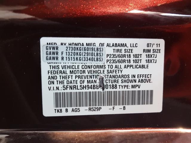 Photo 9 VIN: 5FNRL5H94BB090188 - HONDA ODYSSEY TO 