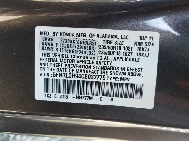 Photo 9 VIN: 5FNRL5H94CB022779 - HONDA ODYSSEY TO 