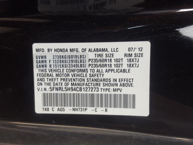 Photo 9 VIN: 5FNRL5H94CB127273 - HONDA ODYSSEY TO 