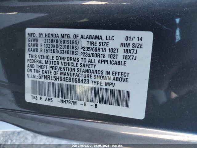 Photo 8 VIN: 5FNRL5H94EB068423 - HONDA ODYSSEY 