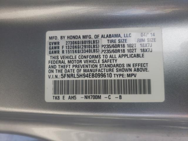 Photo 9 VIN: 5FNRL5H94EB099610 - HONDA ODYSSEY TO 