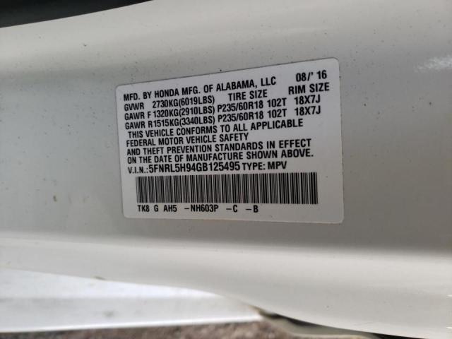 Photo 9 VIN: 5FNRL5H94GB125495 - HONDA ODYSSEY TO 