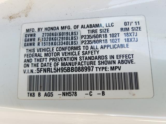 Photo 9 VIN: 5FNRL5H95BB088997 - HONDA ODYSSEY TO 