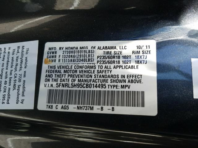 Photo 9 VIN: 5FNRL5H95CB014495 - HONDA ODYSSEY TO 