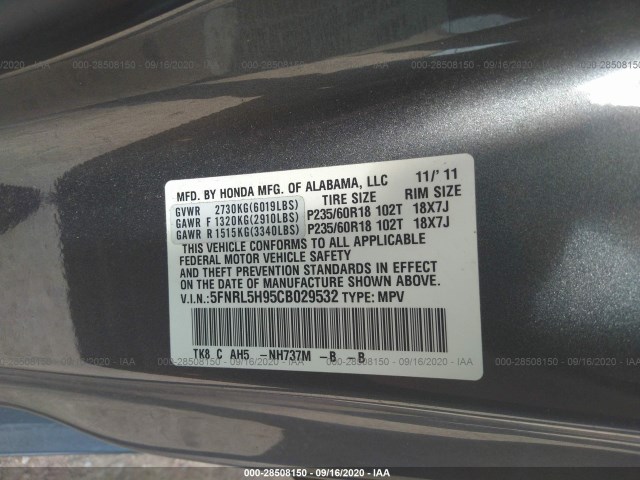 Photo 8 VIN: 5FNRL5H95CB029532 - HONDA ODYSSEY 