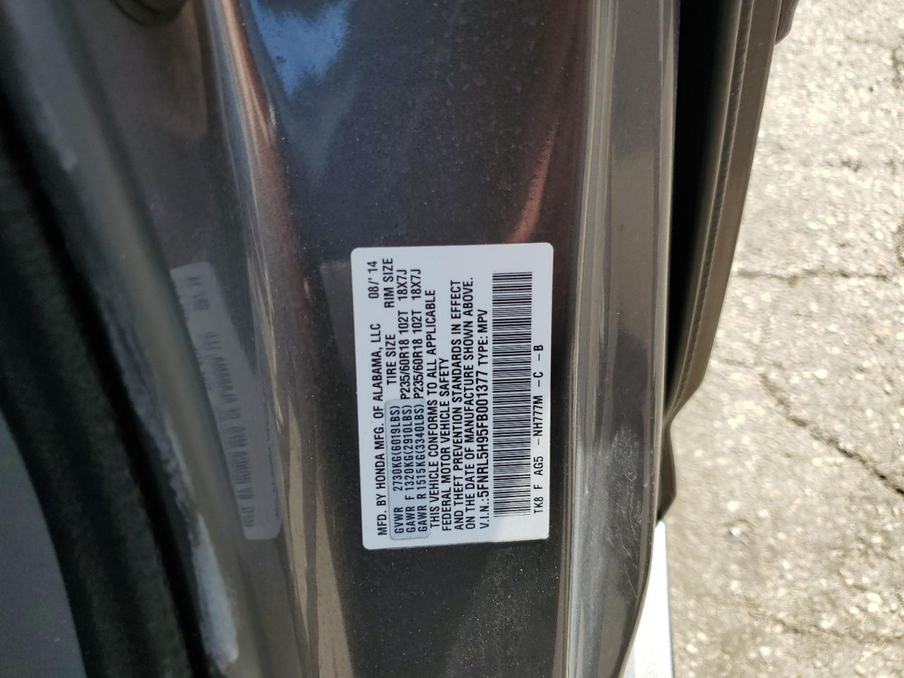 Photo 12 VIN: 5FNRL5H95FB001377 - HONDA ODYSSEY 