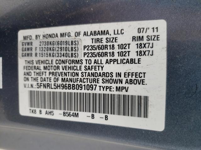 Photo 9 VIN: 5FNRL5H96BB091097 - HONDA ODYSSEY TO 