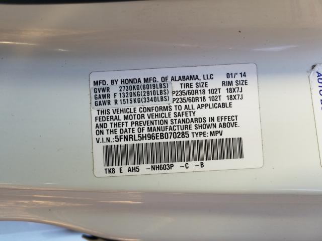 Photo 9 VIN: 5FNRL5H96EB070285 - HONDA ODYSSEY TO 