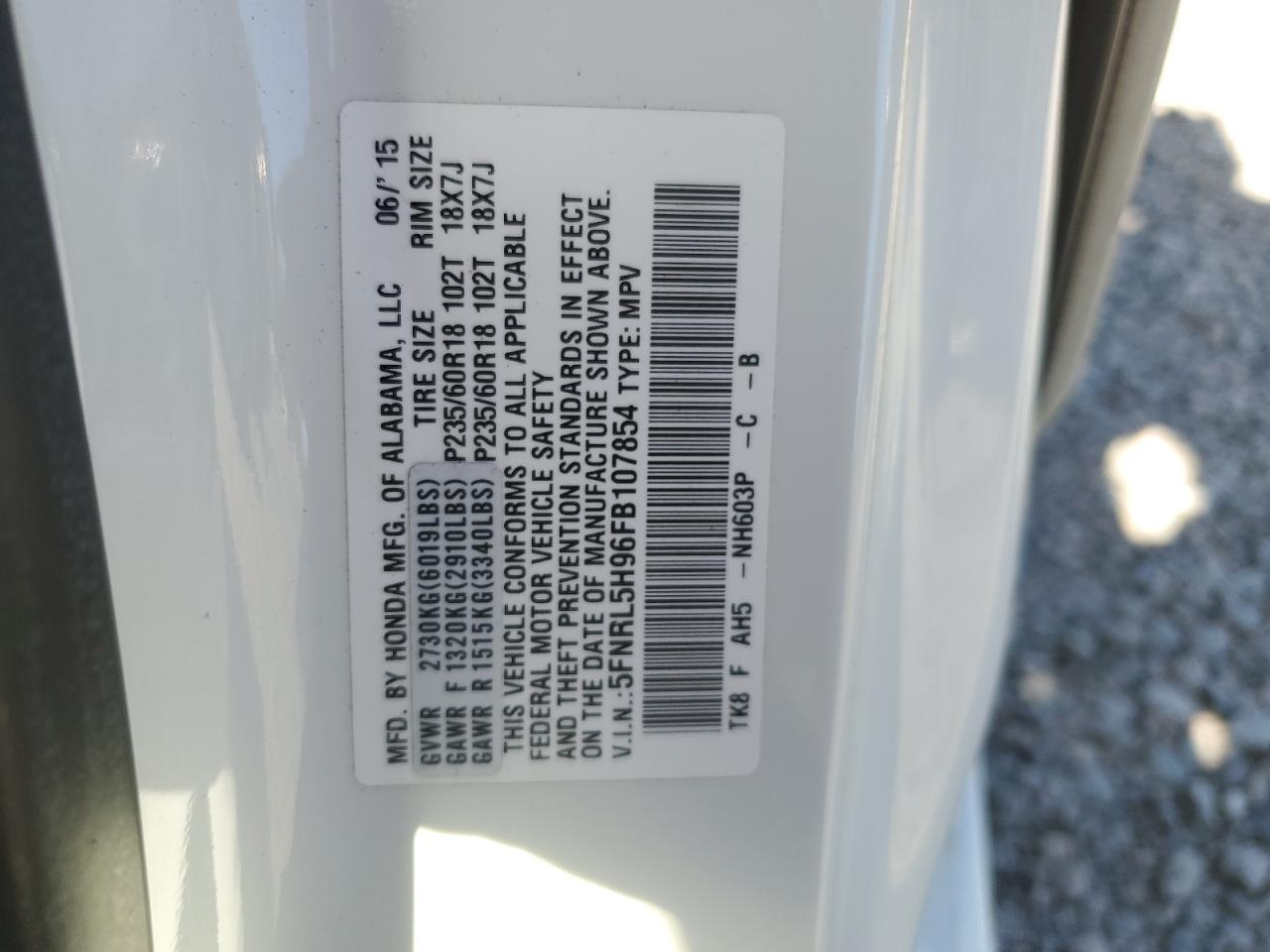 Photo 12 VIN: 5FNRL5H96FB107854 - HONDA ODYSSEY 