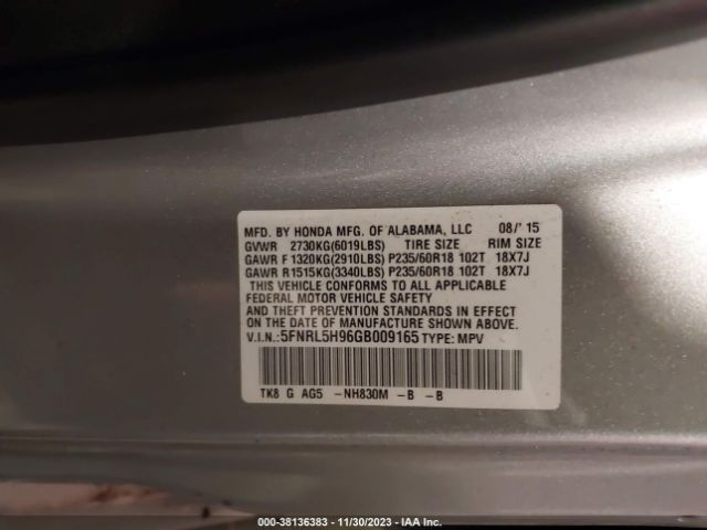 Photo 8 VIN: 5FNRL5H96GB009165 - HONDA ODYSSEY 