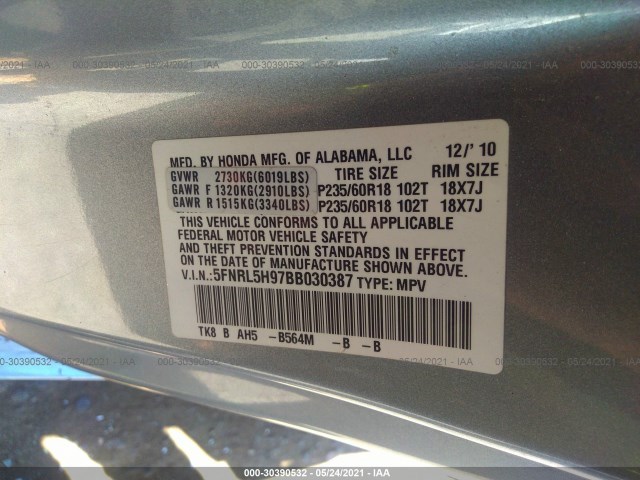 Photo 8 VIN: 5FNRL5H97BB030387 - HONDA ODYSSEY 