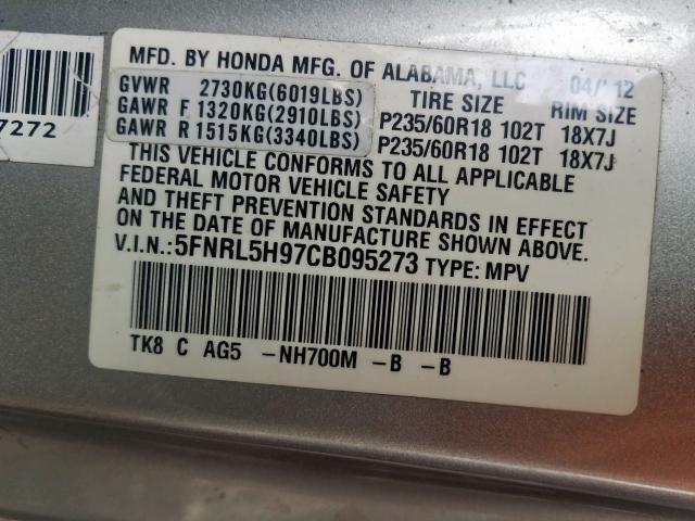 Photo 9 VIN: 5FNRL5H97CB095273 - HONDA ODYSSEY TO 