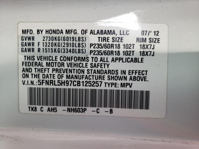 Photo 9 VIN: 5FNRL5H97CB125257 - HONDA ODYSSEY TO 