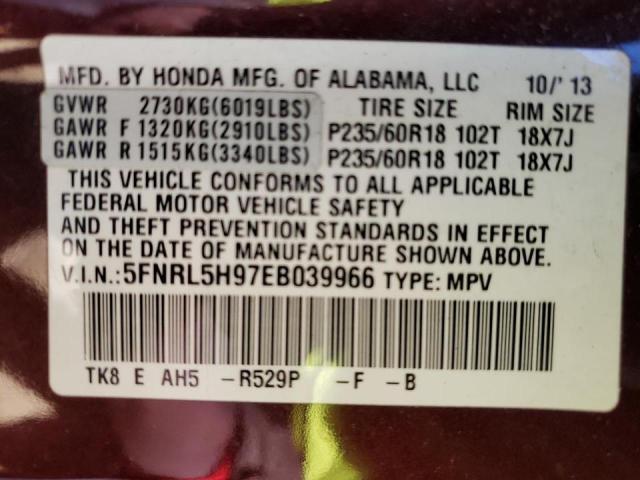 Photo 9 VIN: 5FNRL5H97EB039966 - HONDA ODYSSEY TO 