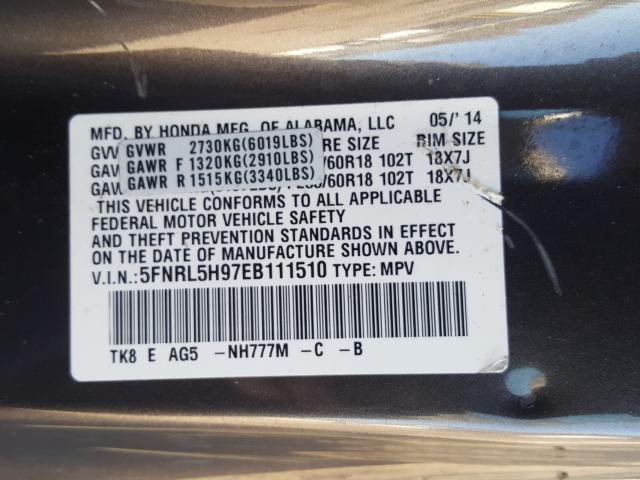 Photo 9 VIN: 5FNRL5H97EB111510 - HONDA ODYSSEY TO 