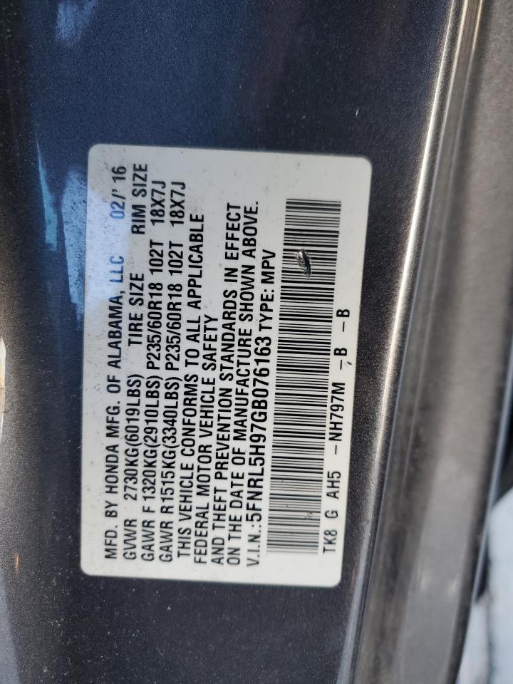 Photo 11 VIN: 5FNRL5H97GB076163 - HONDA ODYSSEY 