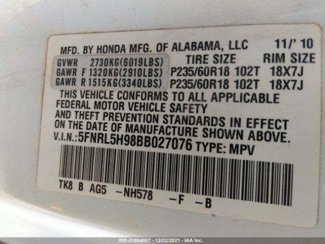 Photo 8 VIN: 5FNRL5H98BB027076 - HONDA ODYSSEY 