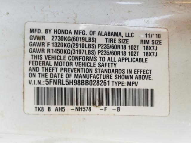 Photo 9 VIN: 5FNRL5H98BB028261 - HONDA ODYSSEY TO 