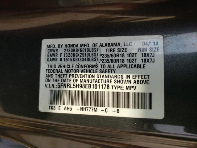 Photo 9 VIN: 5FNRL5H98EB101178 - HONDA ODYSSEY TO 